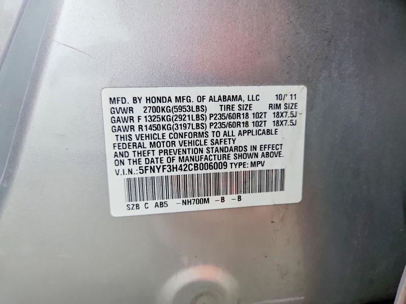 77140215 :رقم المزاد ، 5FNYF3H42CB006009 vin ، 2012 Honda Pilot مزاد بيع