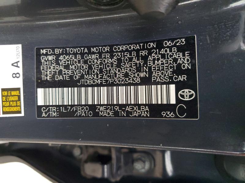 Auction sale of the 2023 Toyota Corolla Le, vin: JTDBCMFE7P3023438, lot number: 77777175