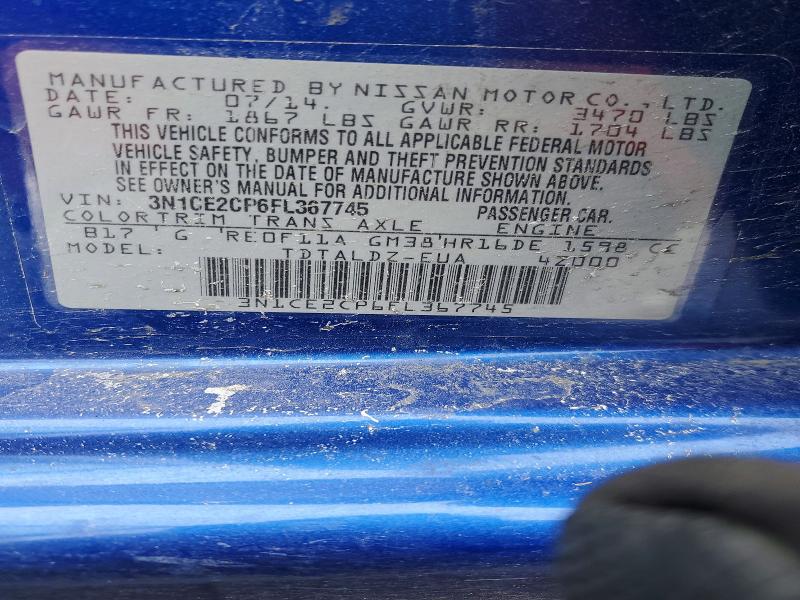 75766735 :رقم المزاد ، 3N1CE2CP6FL367745 vin ، 2015 Nissan Versa Note مزاد بيع
