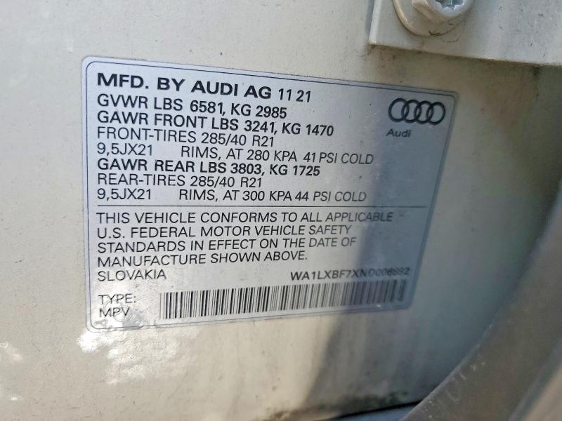 Продаж на аукціоні авто 2022 Audi Q7, vin: WA1LXBF7XND006892, номер лоту: 79156595
