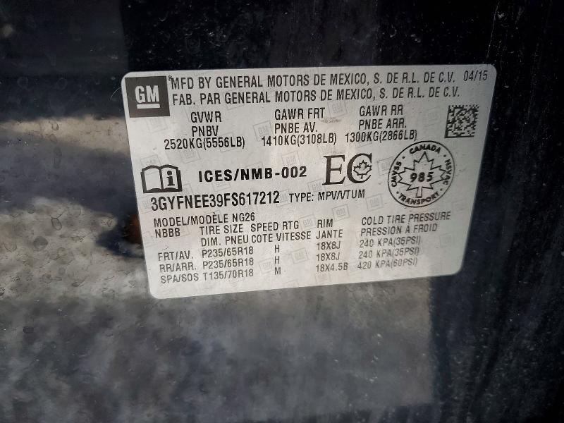 Aukcja sprzedaży 2015 Cadillac Srx, vin: 3GYFNEE39FS617212, numer aukcji: 78879245