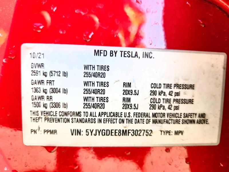 Продажа на аукционе авто 2021 Tesla Model Y, vin: 5YJYGDEE8MF302752, номер лота: 75853555