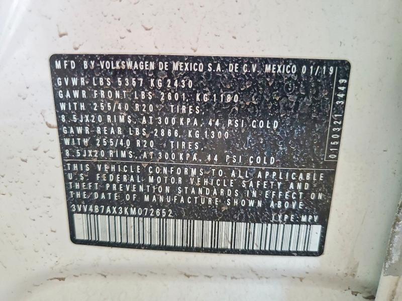 75610495 :رقم المزاد ، 3VV4B7AX3KM072652 vin ، 2019 Volkswagen Tiguan مزاد بيع