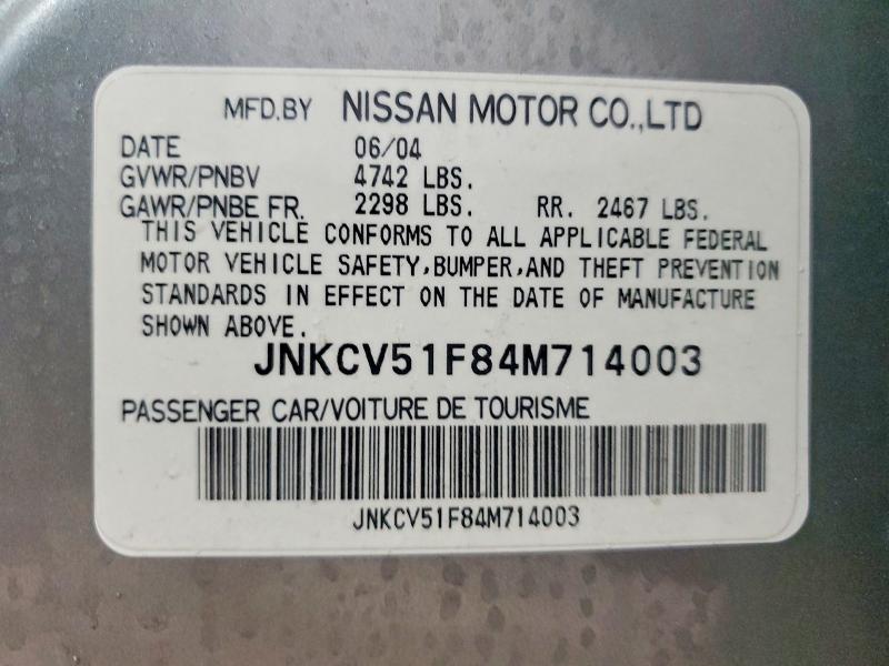 2004 Infiniti G35 მანქანა იყიდება აუქციონზე, vin: JNKCV51F84M714003, აუქციონის ნომერი: 78534925