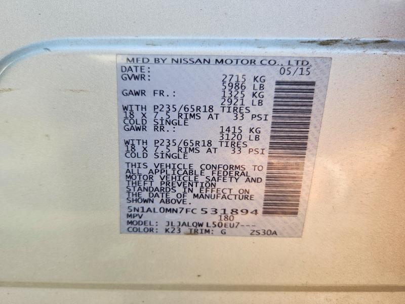 Aukcja sprzedaży 2015 Infiniti Qx60, vin: 5N1AL0MN7FC531894, numer aukcji: 79004295