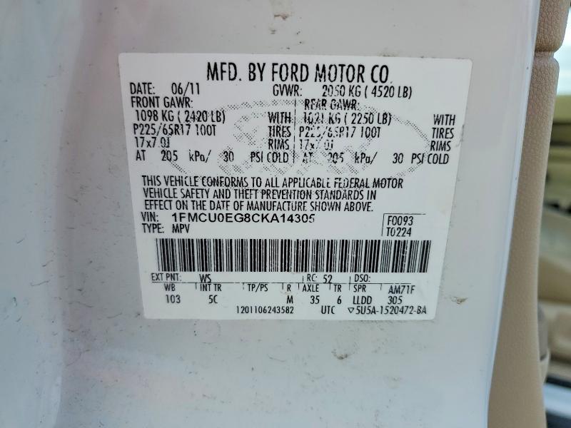 Aukcja sprzedaży 2012 Ford Escape, vin: 1FMCU0EG8CKA14305, numer aukcji: 77378925