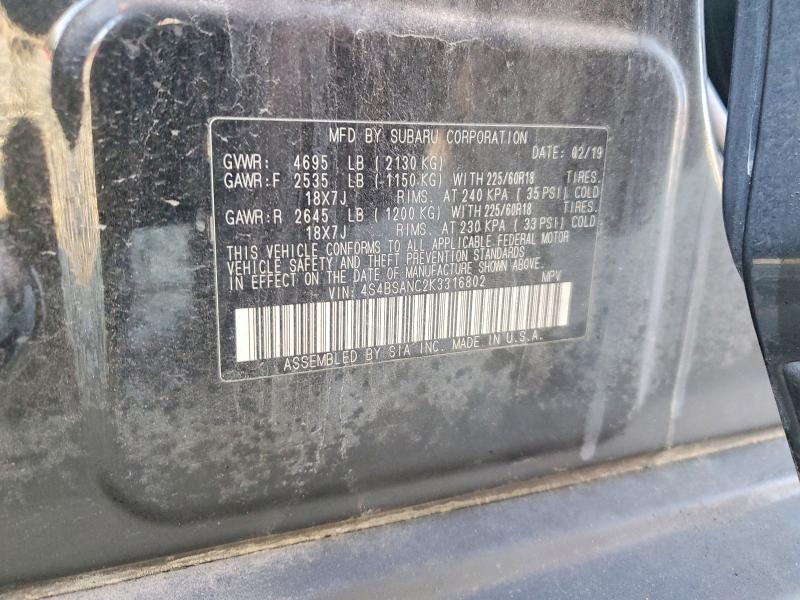 Aukcja sprzedaży 2019 Subaru Outback, vin: 4S4BSANC2K3316802, numer aukcji: 76898285