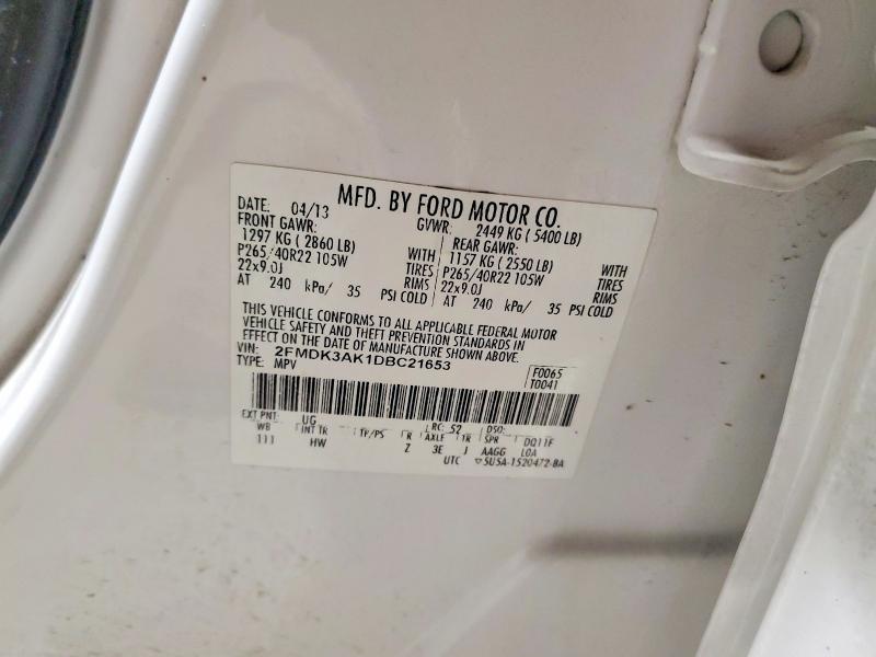 78133825 :رقم المزاد ، 2FMDK3AK1DBC21653 vin ، 2013 Ford Edge مزاد بيع