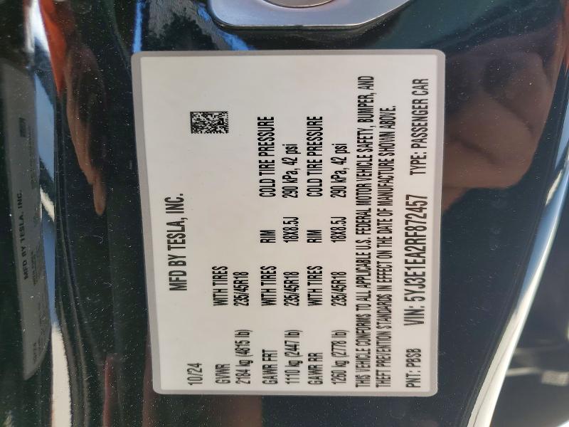 79173455 :رقم المزاد ، 5YJ3E1EA2RF872457 vin ، 2024 Tesla Model 3 مزاد بيع
