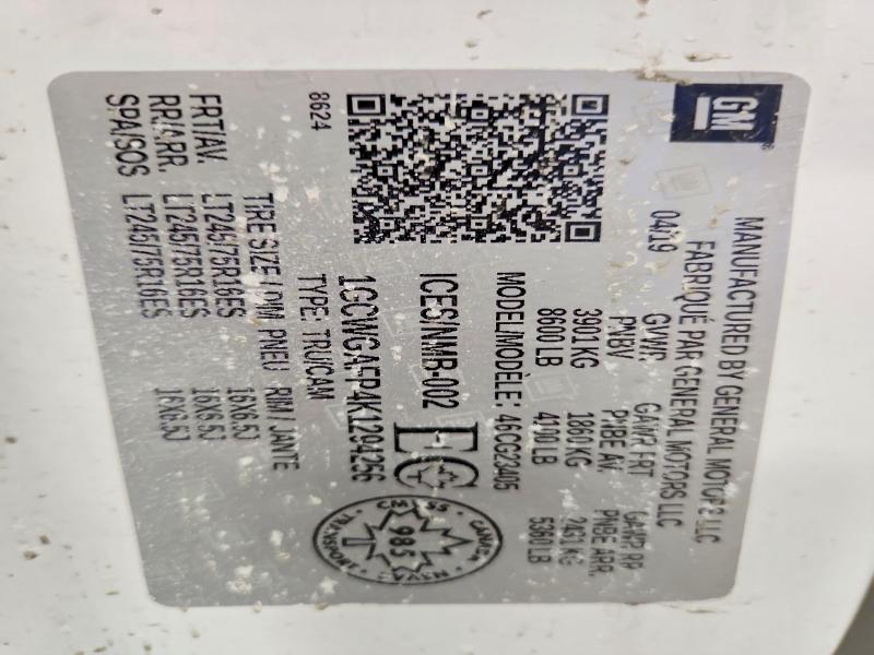 Aukcja sprzedaży 2019 Chevrolet Express G2500, vin: 1GCWGAFP4K1294256, numer aukcji: 76782635