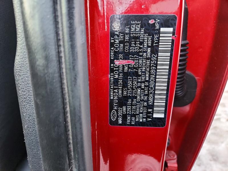 76630115 :رقم المزاد ، KM8K3CAB0NU897592 vin ، 2022 Hyundai Kona مزاد بيع