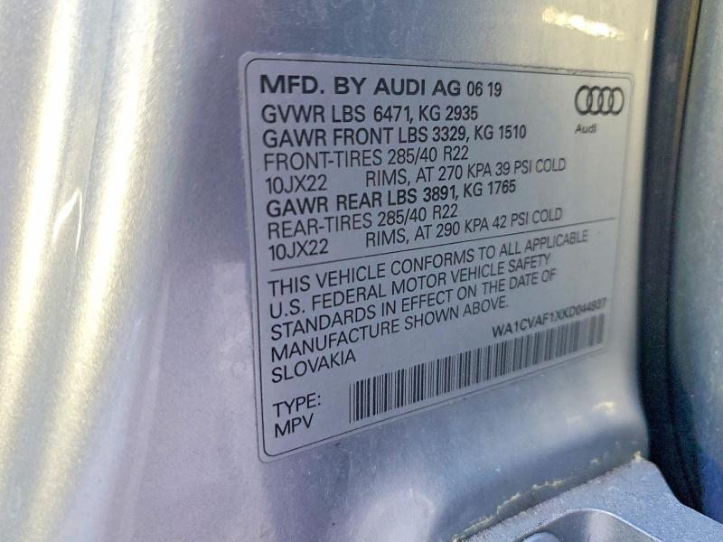 79075165 :رقم المزاد ، WA1CVAF1XKD044937 vin ، 2019 Audi Q8 مزاد بيع