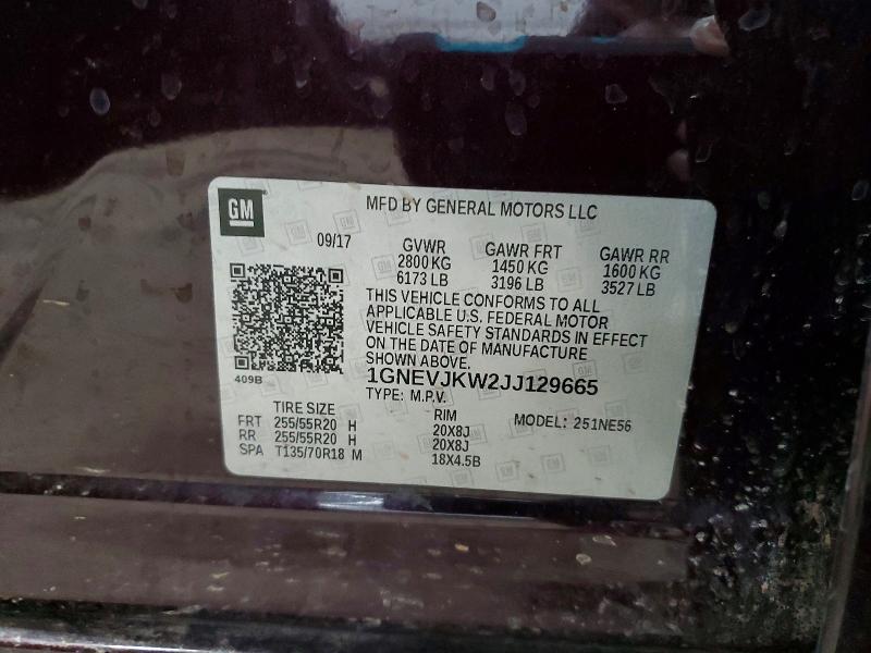 77351745 :رقم المزاد ، 1GNEVJKW2JJ129665 vin ، 2018 Chevrolet Traverse مزاد بيع