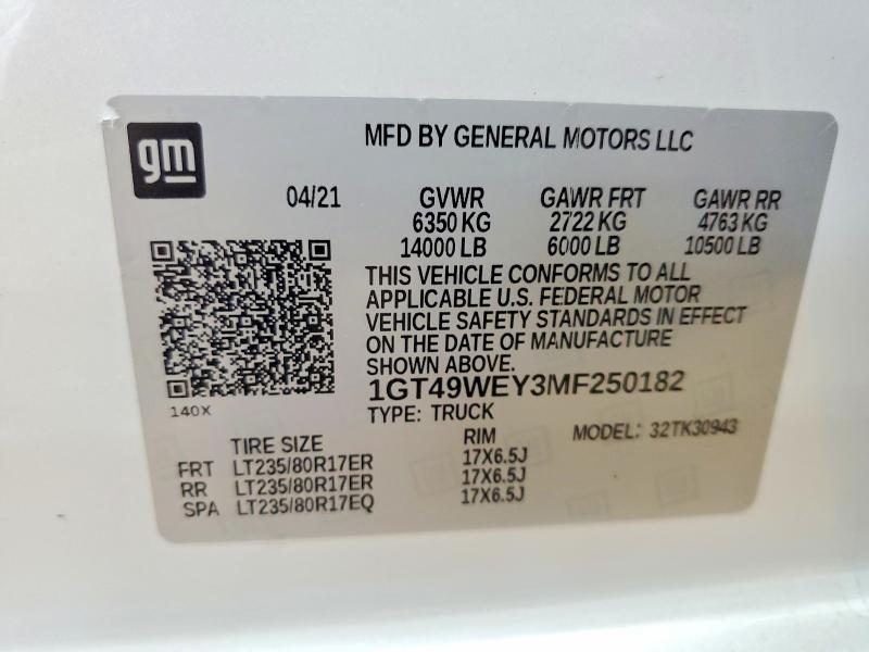 Продажа на аукционе авто 2021 Gmc Sierra, vin: 1GT49WEY3MF250182, номер лота: 77379365