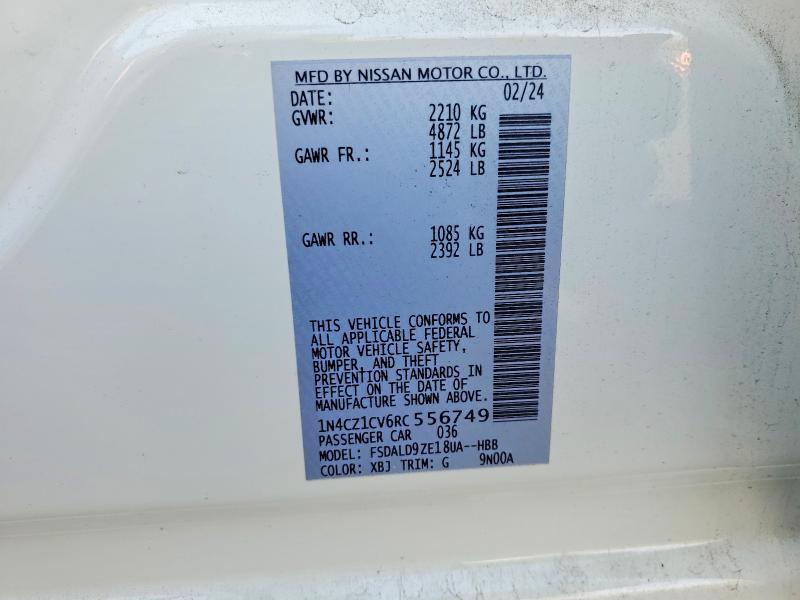 Aukcja sprzedaży 2024 Nissan Leaf, vin: 1N4CZ1CV6RC556749, numer aukcji: 77321085
