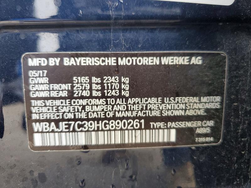 2017 Bmw 540 მანქანა იყიდება აუქციონზე, vin: WBAJE7C39HG890261, აუქციონის ნომერი: 77552795