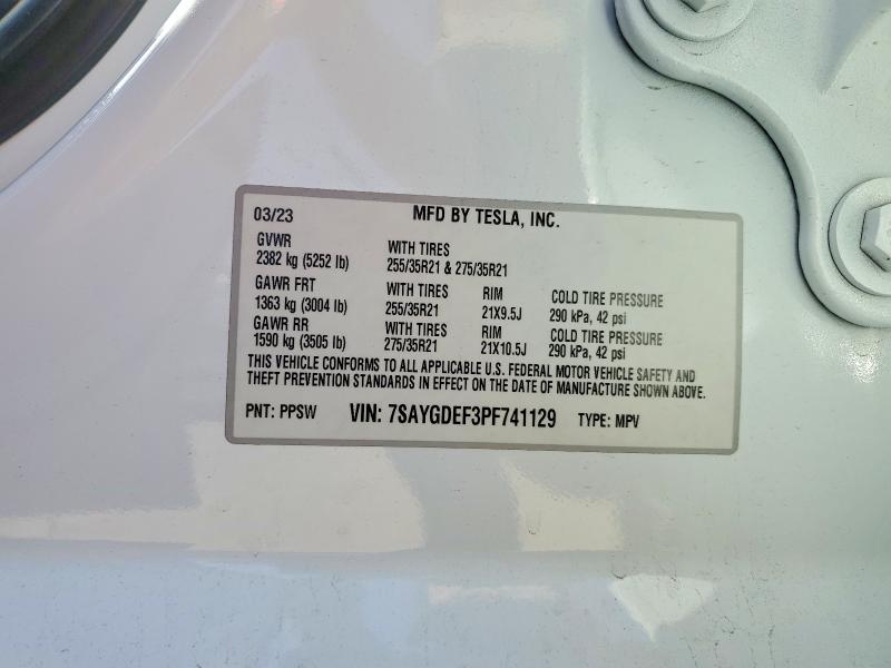 75827955 :رقم المزاد ، 7SAYGDEF3PF741129 vin ، 2023 Tesla Model Y مزاد بيع