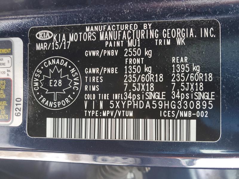 Продажа на аукционе авто 2017 Kia Sorento, vin: 5XYPHDA59HG330895, номер лота: 76793865