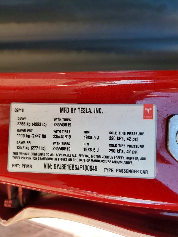 Aukcja sprzedaży 2018 Tesla Model 3, vin: 5YJ3E1EB5JF100645, numer aukcji: 77440715