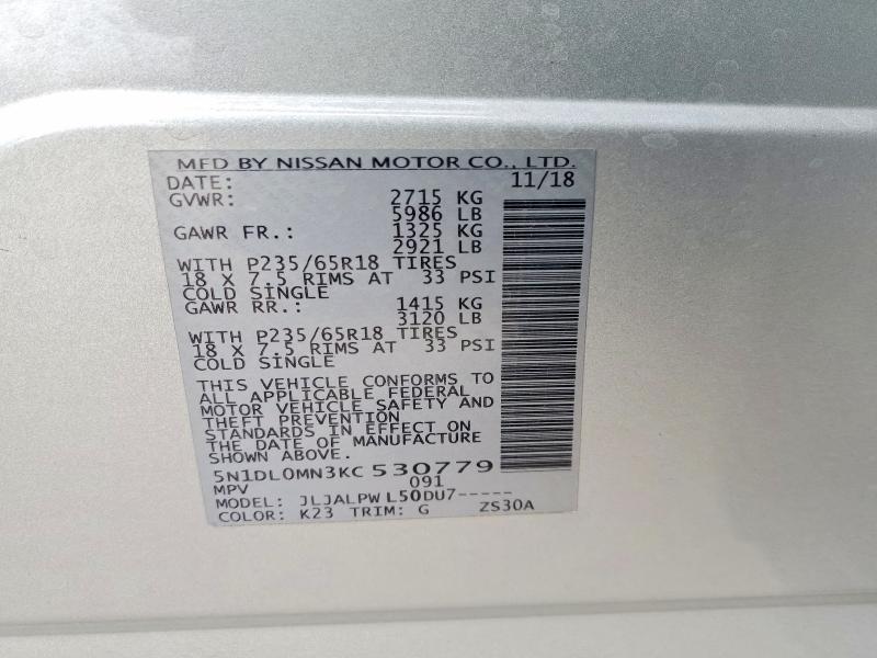 Aukcja sprzedaży 2019 Infiniti Qx60, vin: 5N1DL0MN3KC530779, numer aukcji: 75816535