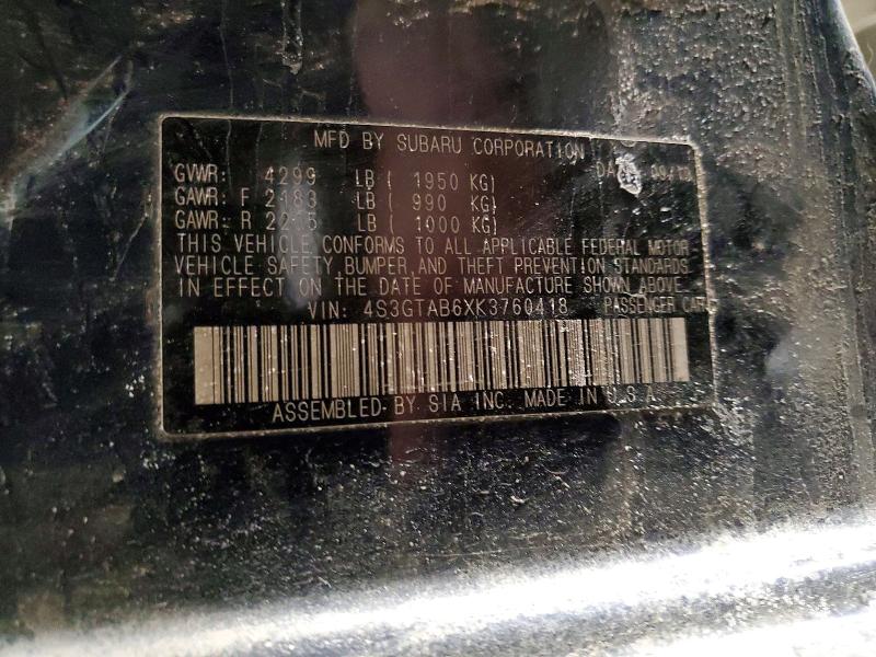 Продаж на аукціоні авто 2019 Subaru Impreza, vin: 4S3GTAB6XK3760418, номер лоту: 77678065