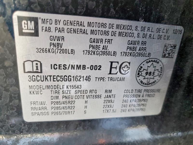 Aukcja sprzedaży 2016 Chevrolet Silverado, vin: 3GCUKTEC5GG162146, numer aukcji: 78538395