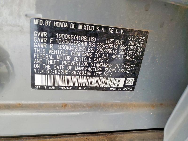 74981625 :رقم المزاد ، 3CZRZ2H51SM769366 vin ، 2025 Honda Hr-v مزاد بيع