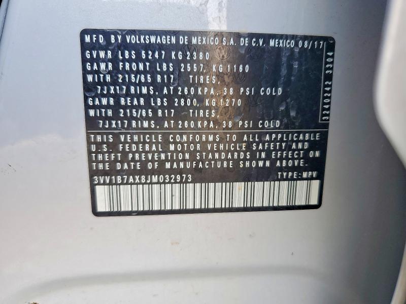 Aukcja sprzedaży 2018 Volkswagen Tiguan, vin: 3VV1B7AX8JM032973, numer aukcji: 78081685