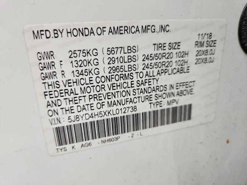 Aukcja sprzedaży 2019 Acura Mdx, vin: 5J8YD4H5XKL012738, numer aukcji: 77563625