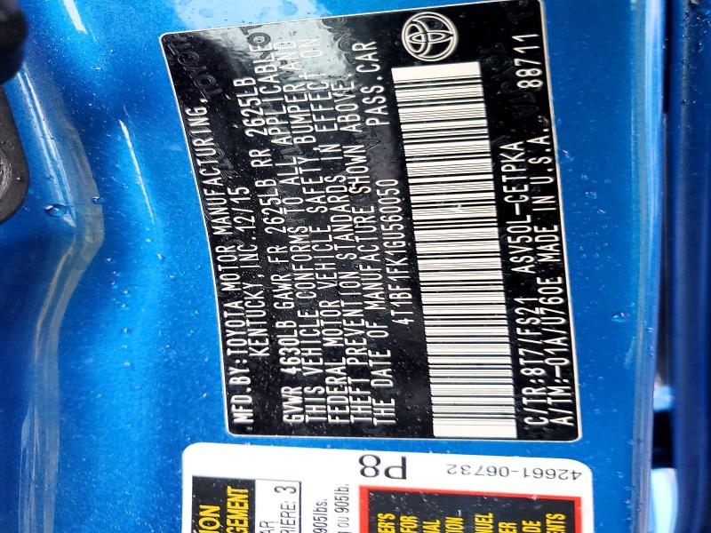2016 Toyota Camry მანქანა იყიდება აუქციონზე, vin: 4T1BF1FK1GU560050, აუქციონის ნომერი: 78220525