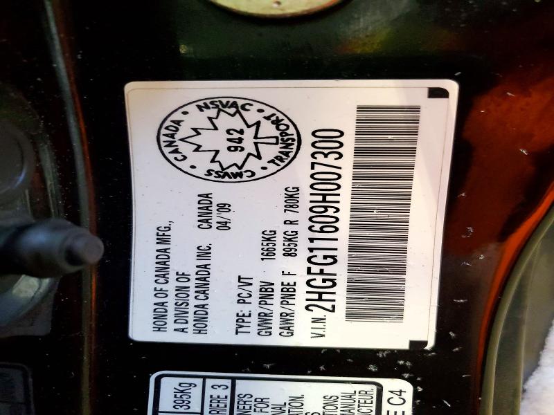 2009 Honda Civic მანქანა იყიდება აუქციონზე, vin: 2HGFG11609H007300, აუქციონის ნომერი: 77429985