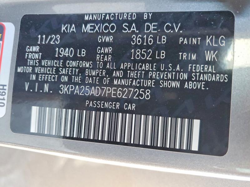 76691845 :رقم المزاد ، 3KPA25AD7PE627258 vin ، 2023 Kia Rio مزاد بيع