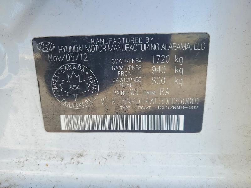Aukcja sprzedaży 2013 Hyundai Elantra, vin: 5NPDH4AE5DH250001, numer aukcji: 76796695