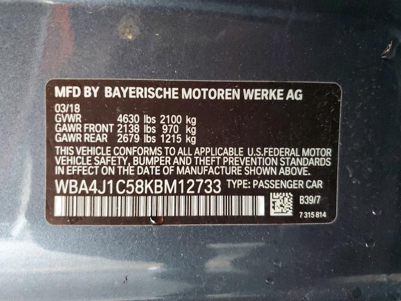 Продажа на аукционе авто 2019 Bmw 430i, vin: WBA4J1C58KBM12733, номер лота: 77941685