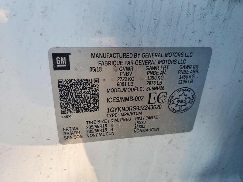 78113255 :رقم المزاد ، 1GYKNDRS8JZ243620 vin ، 2018 Cadillac Xt5 مزاد بيع