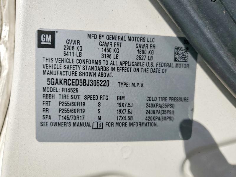 77940735 :رقم المزاد ، 5GAKRCED5BJ306220 vin ، 2011 Buick Enclave مزاد بيع