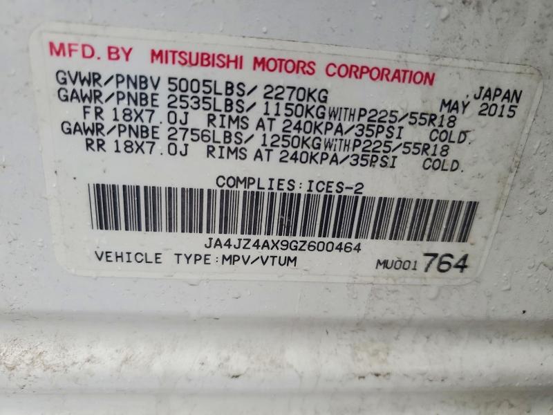 76869935 :رقم المزاد ، JA4JZ4AX9GZ600464 vin ، 2016 Mitsubishi Outlander مزاد بيع