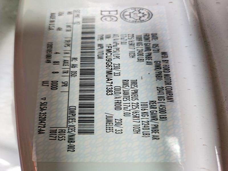 Продажа на аукционе авто 2021 Ford Escape, vin: 1FMCU9G67MUA71383, номер лота: 77271515