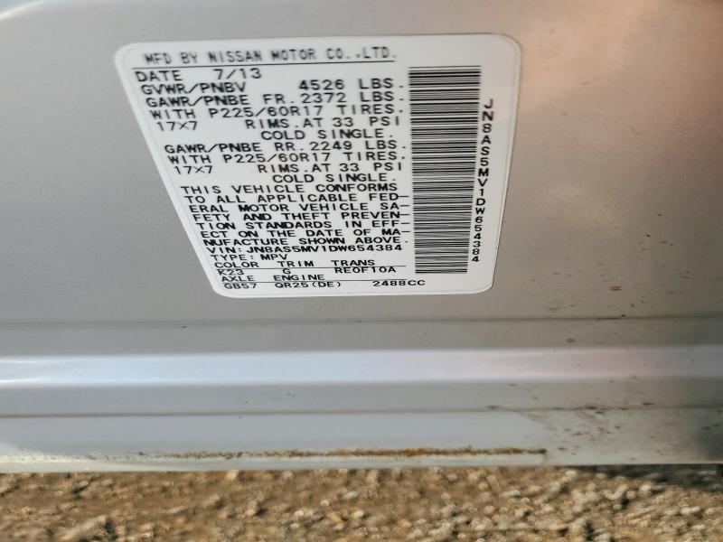 77282275 :رقم المزاد ، JN8AS5MV1DW654384 vin ، 2013 Nissan Rogue مزاد بيع