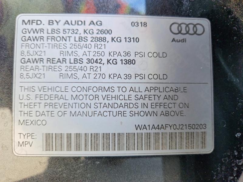 76662445 :رقم المزاد ، WA1A4AFY0J2150203 vin ، 2018 Audi Sq5 مزاد بيع
