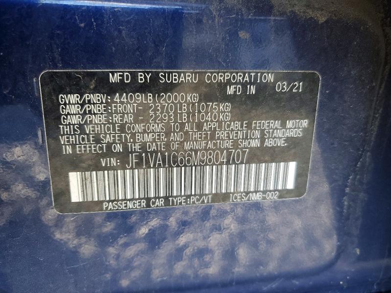 76776415 :رقم المزاد ، JF1VA1C66M9804707 vin ، 2021 Subaru Wrx مزاد بيع