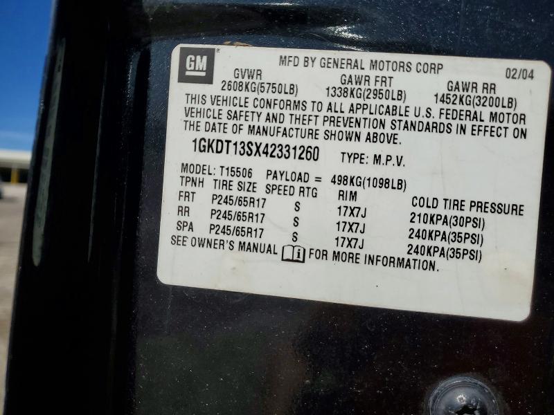 Aukcja sprzedaży 2004 Gmc Envoy, vin: 1GKDT13SX42331260, numer aukcji: 78268145