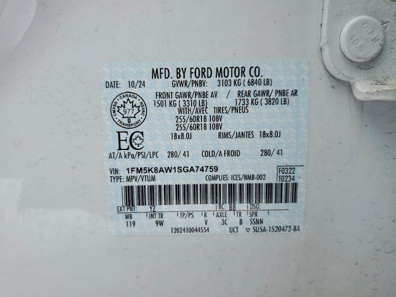 Продажа на аукционе авто 2025 Ford Explorer, vin: 1FM5K8AW1SGA74759, номер лота: 75679825