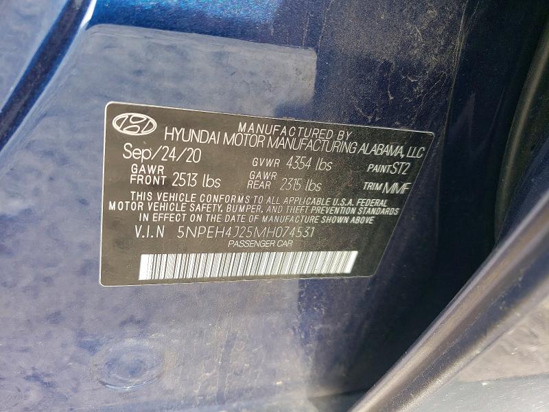 2021 Hyundai Sonata მანქანა იყიდება აუქციონზე, vin: 5NPEH4J25MH074531, აუქციონის ნომერი: 77363845