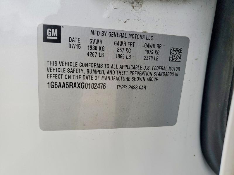 78641845 :رقم المزاد ، 1G6AA5RAXG0102476 vin ، 2016 Cadillac Ats مزاد بيع