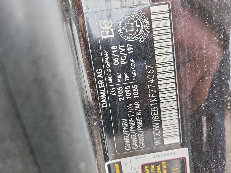 77308085 :رقم المزاد ، WDDWJ8EB1KF774067 vin ، 2019 Mercedes-benz C مزاد بيع