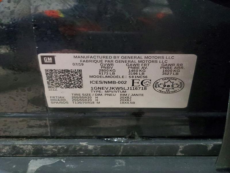 75978125 :رقم المزاد ، 1GNEVJKW5LJ116718 vin ، 2020 Chevrolet Traverse مزاد بيع