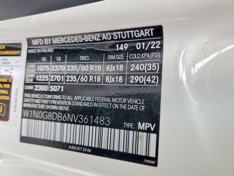Aukcja sprzedaży 2022 Mercedes-benz Glc, vin: W1N0G8DB6NV361483, numer aukcji: 78201705