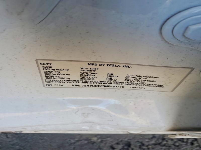 Продаж на аукціоні авто 2022 Tesla Model Y, vin: 7SAYGDEE3NF461716, номер лоту: 77104505