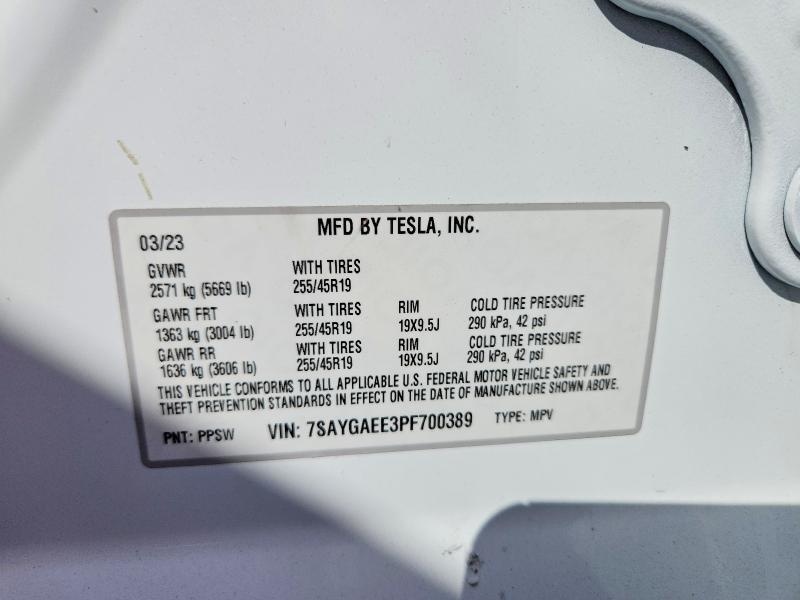 Aukcja sprzedaży 2023 Tesla Model Y, vin: 7SAYGAEE3PF700389, numer aukcji: 77013545